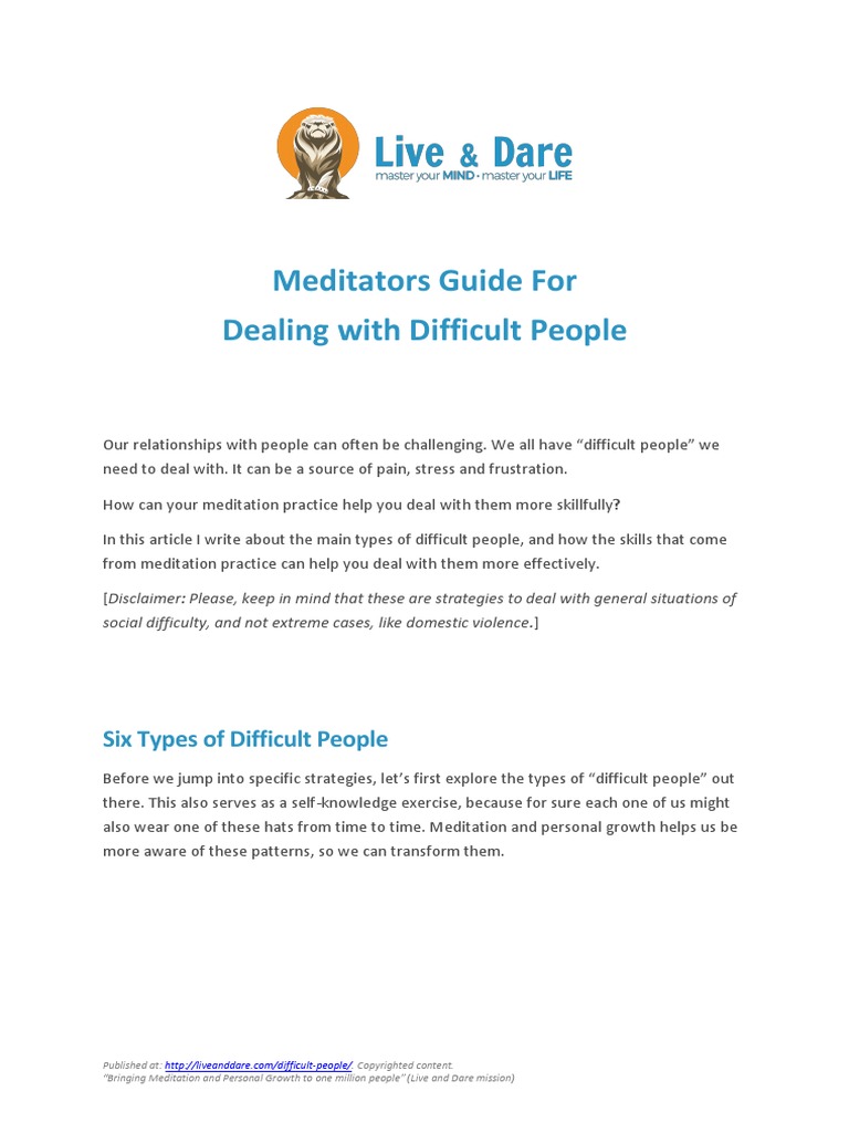 Meditators Guide For Dealing With Difficult People | PDF | Meditation ...