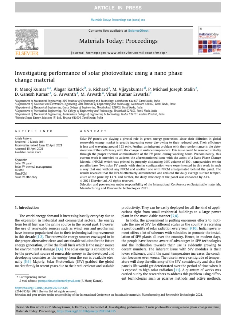 Materials Today Journal Descargar gratis PDF Renewable Energy Solar Energy