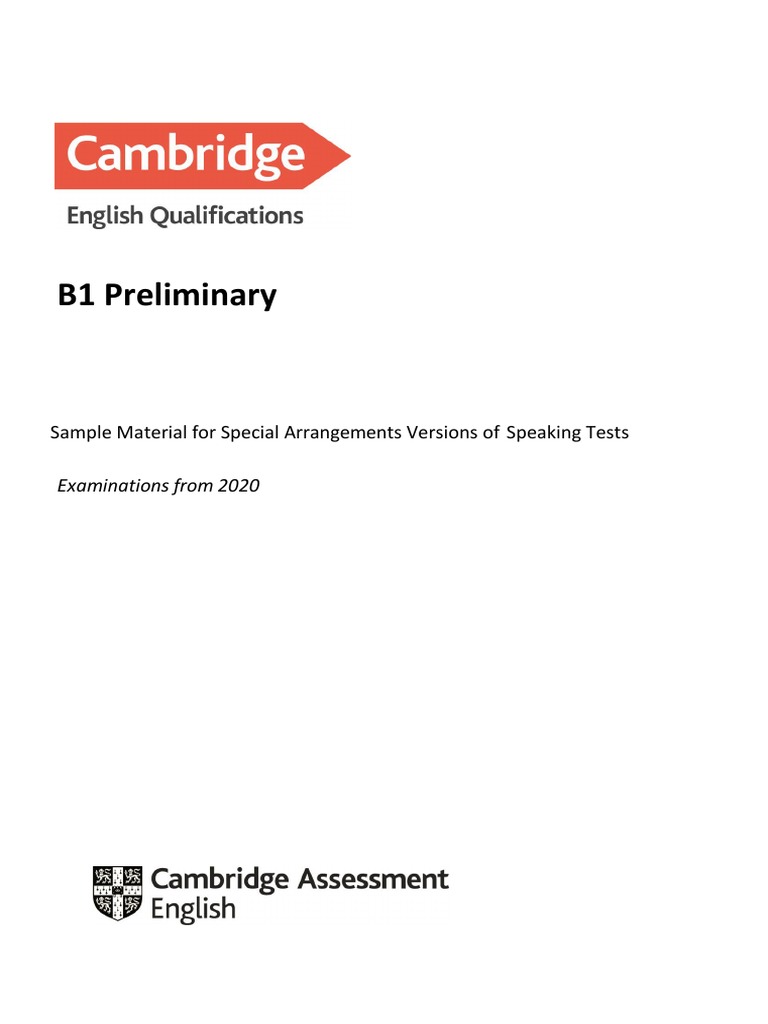 B1 Preliminary Speaking SA | PDF | Visual Impairment | Test (Assessment)