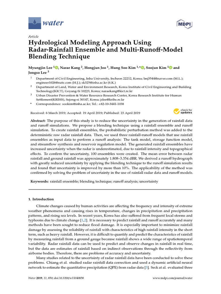 Water: Hydrological Modeling Approach Using Radar-Rainfall Ensemble and ...