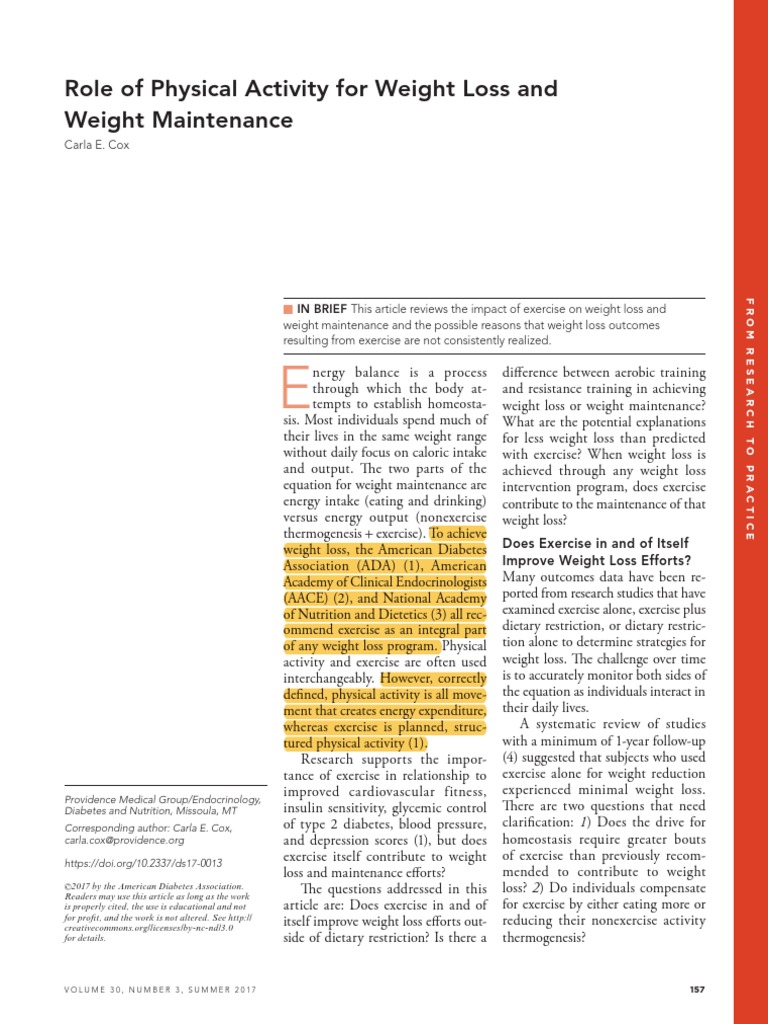 Role of Physical Activity For Weight Loss and Weig | PDF | Weight Loss ...