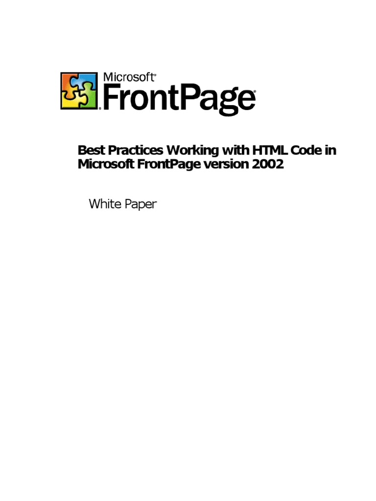 Best practices working with HTML code in FrontPage 2002 Html Element