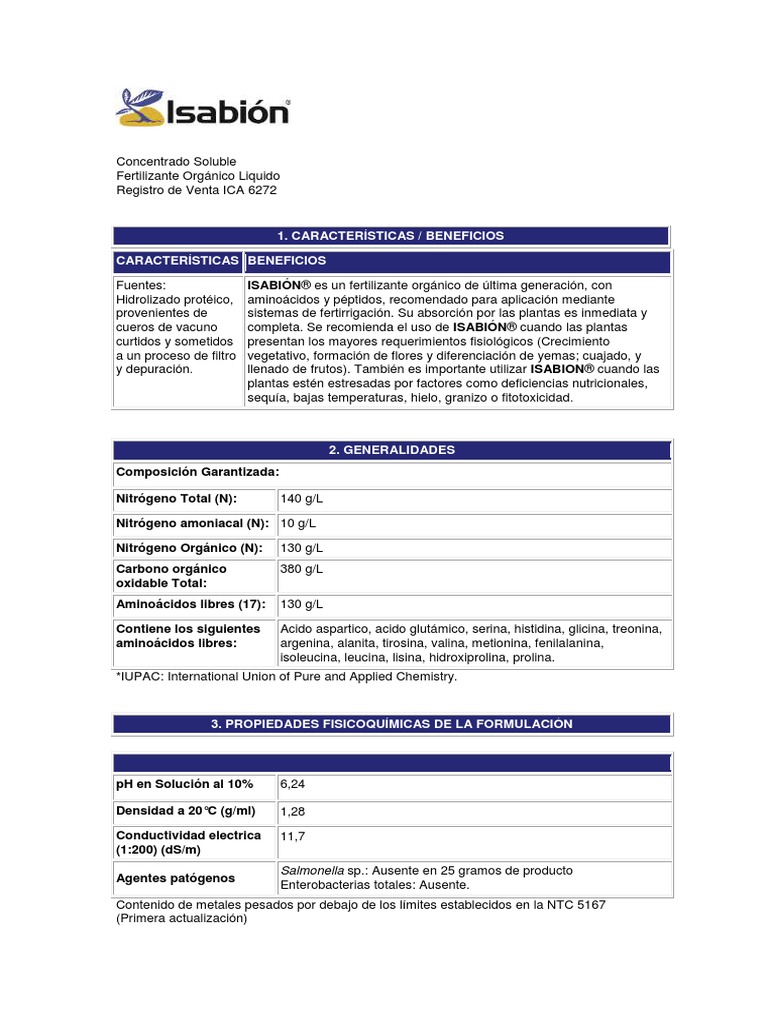 Isabion: Fertilizante Orgánico Ecológico | PDF | Aminoácidos | Fertilizante