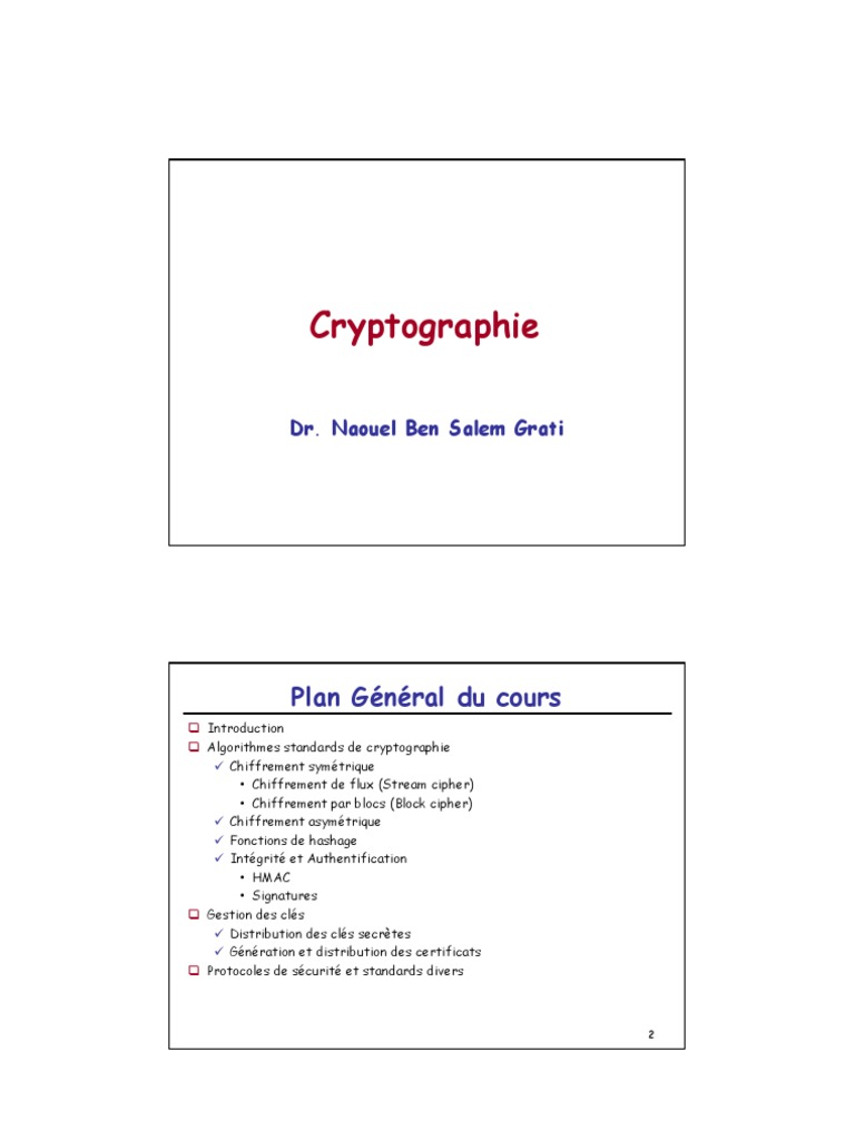 Cours de Cryptographie et Chiffrement | PDF | Cryptographie | Public ...