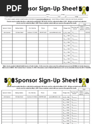Sponsor Sign Up Sheet