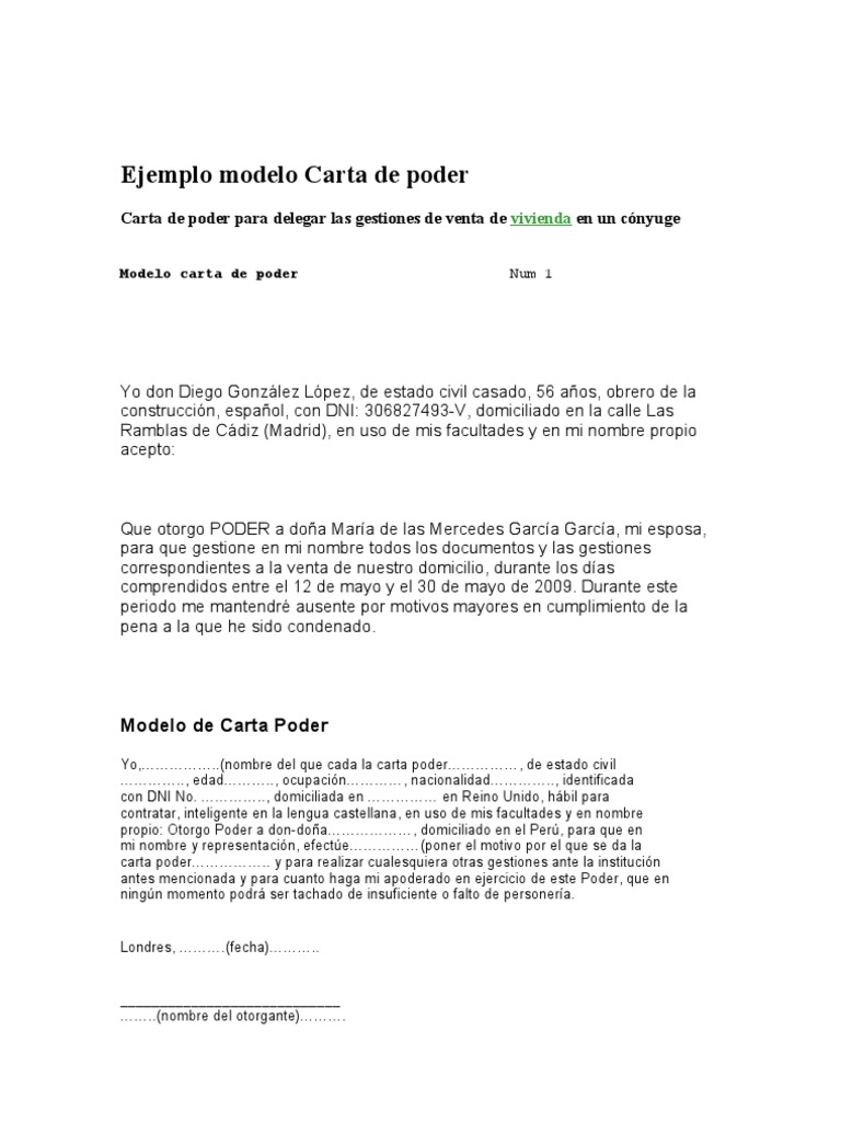 Ejemplo modelo Carta de poder