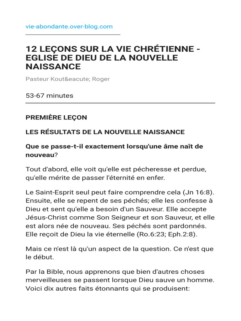 12 Leçons Sur La Vie Chrétienne - Eglise de Dieu de La Nouvelle ...