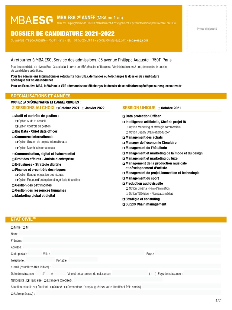 Mba Esg Management De La Production Musicale Mba Esg Dossier Candidature Mba 1an | PDF | Maîtrise en administration des  affaires | Business