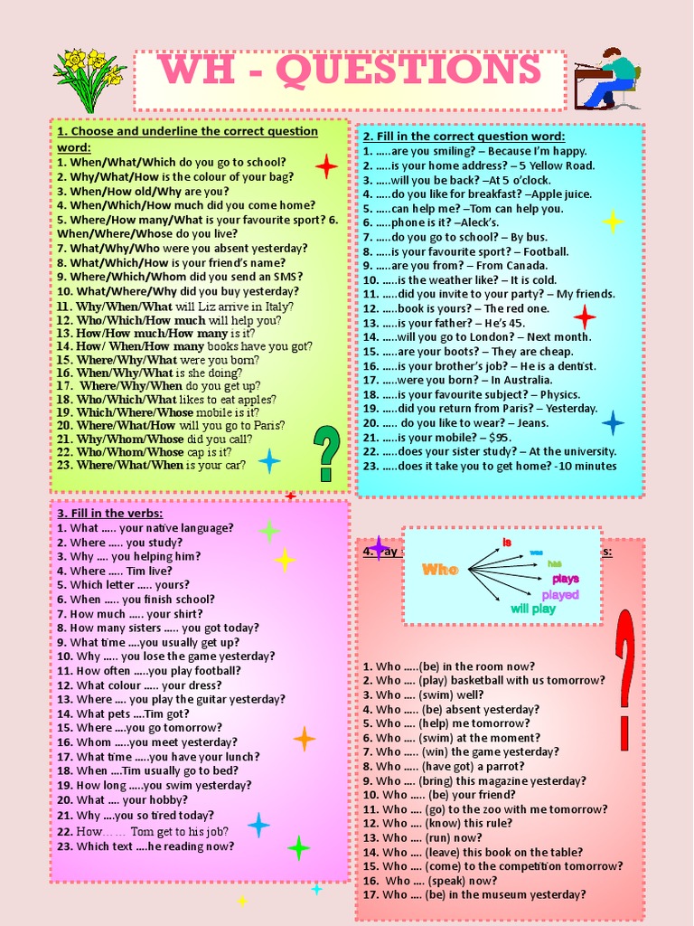 WH Questions 2. Fill in The Correct Ques On Word 1. Choose and