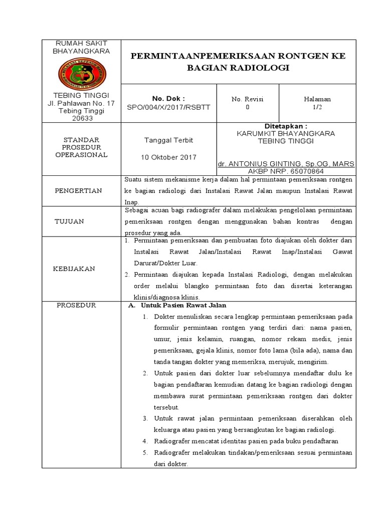 Prosedur Permintaan Rontgen RS Bhayangkara | PDF