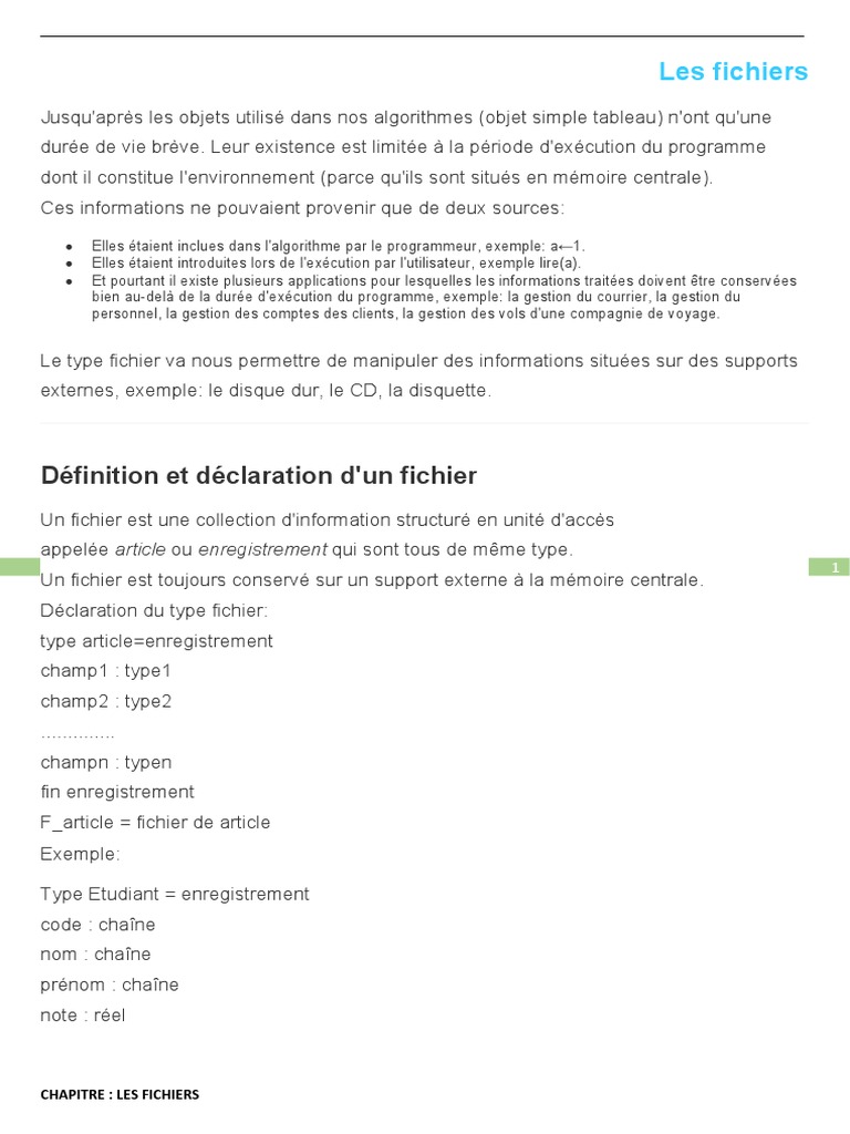 Gestion des fichiers en algorithmes | PDF | Fichier informatique ...