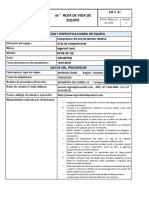 Identificación y Especificaciones de Equipo