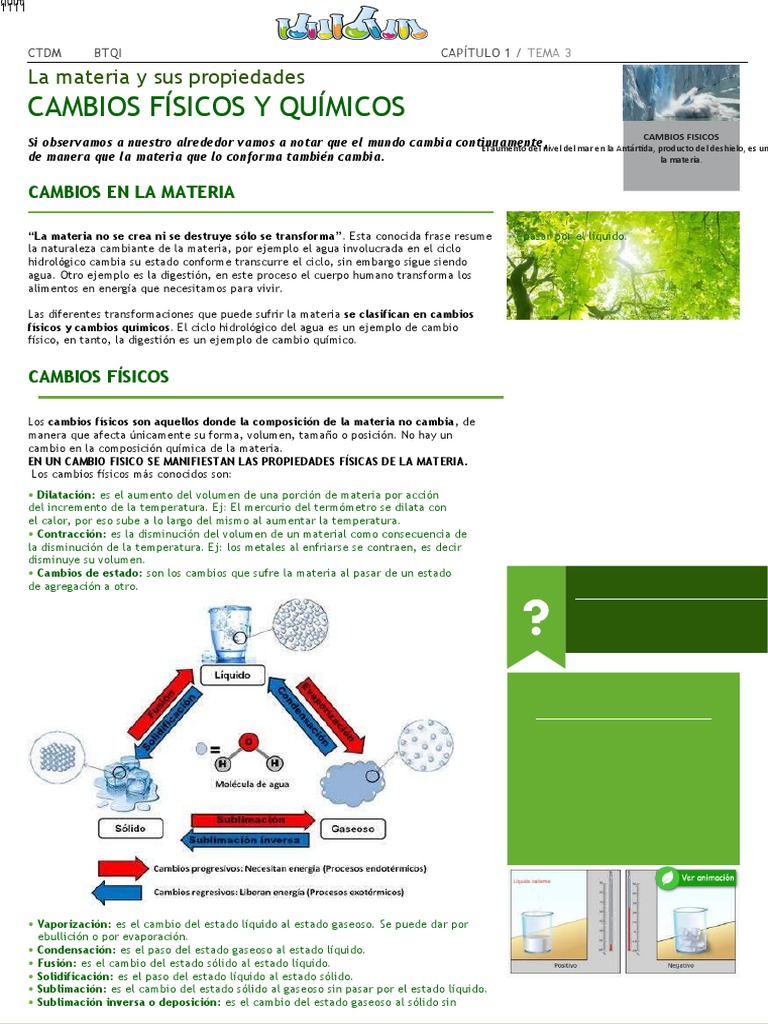 Cambios Físicos y Químicos en la Materia | PDF | Importar | Agua