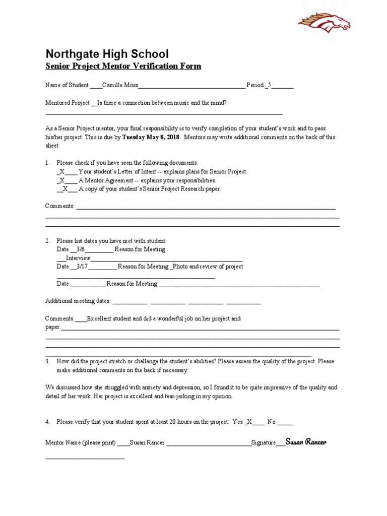 Camille Moss - 2021 Mentor Verification Form 1 | PDF