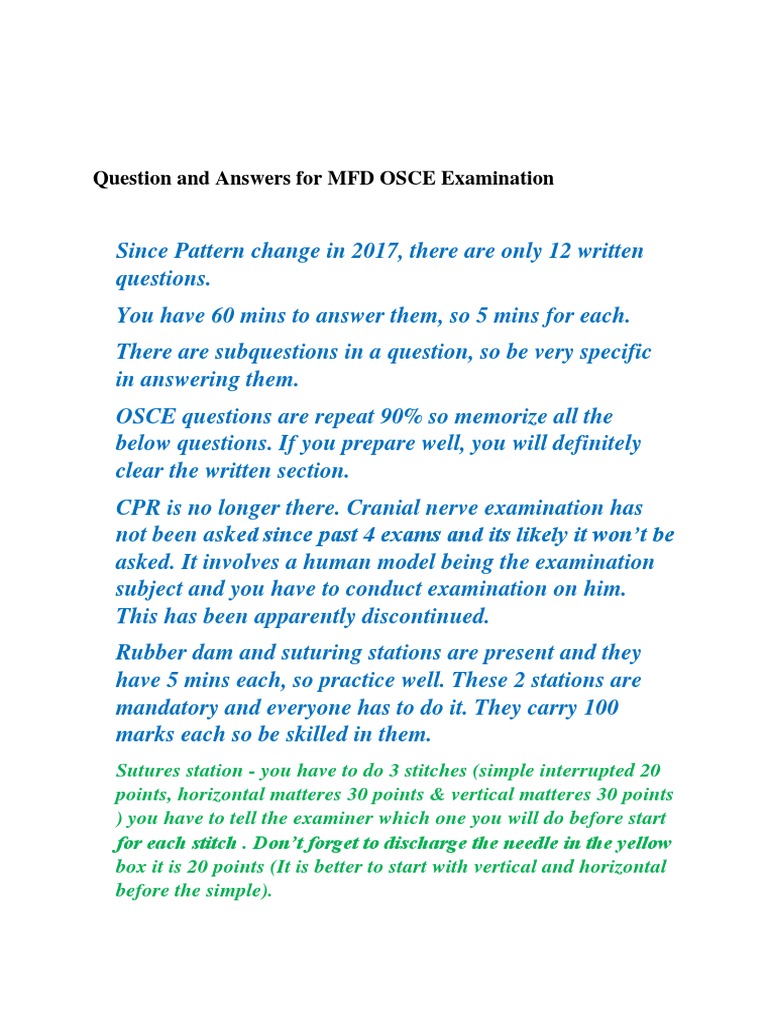 Comprehensive Guide to the MFD OSCE Examination Questions and Answers