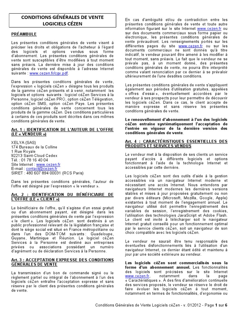 Conditions Générales de Vente céZen | PDF | Serveur (Informatique ...