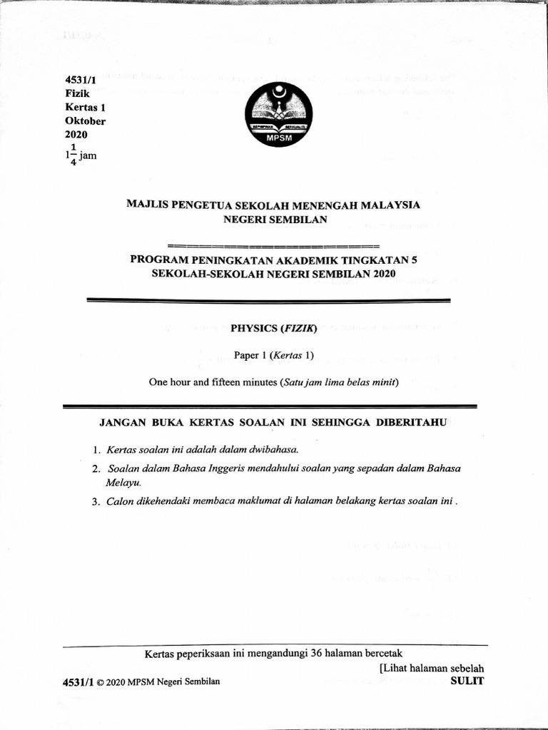Trial SPM Fizik Ns 2020 Skema PDF