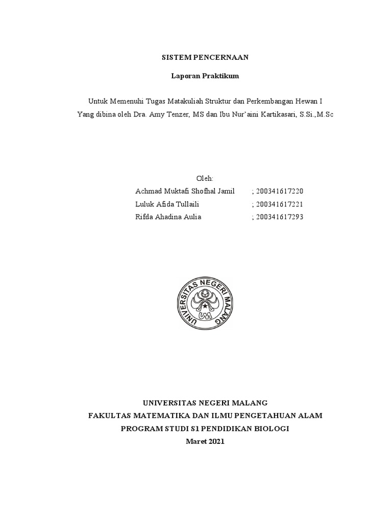 Kelompok 5 - Laporan Praktikum - SISTEM PENCERNAAN | PDF