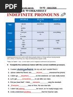 Indefinite Pronouns: Grammar Worksheet