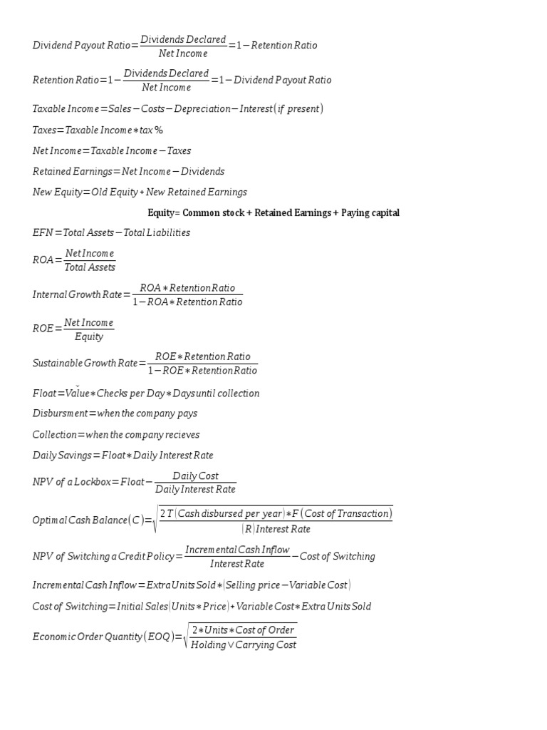 FSA Formulas PDF Dividend Equity (Finance)