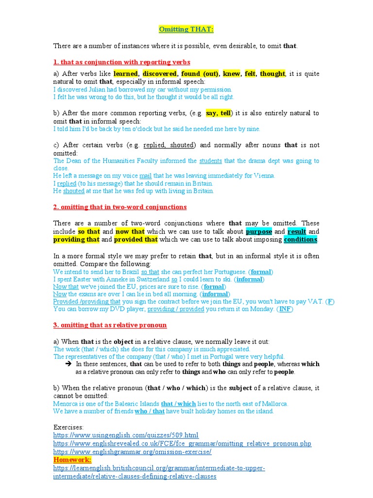 001 - BBC - Omitting THAT | PDF | Verb | Grammar