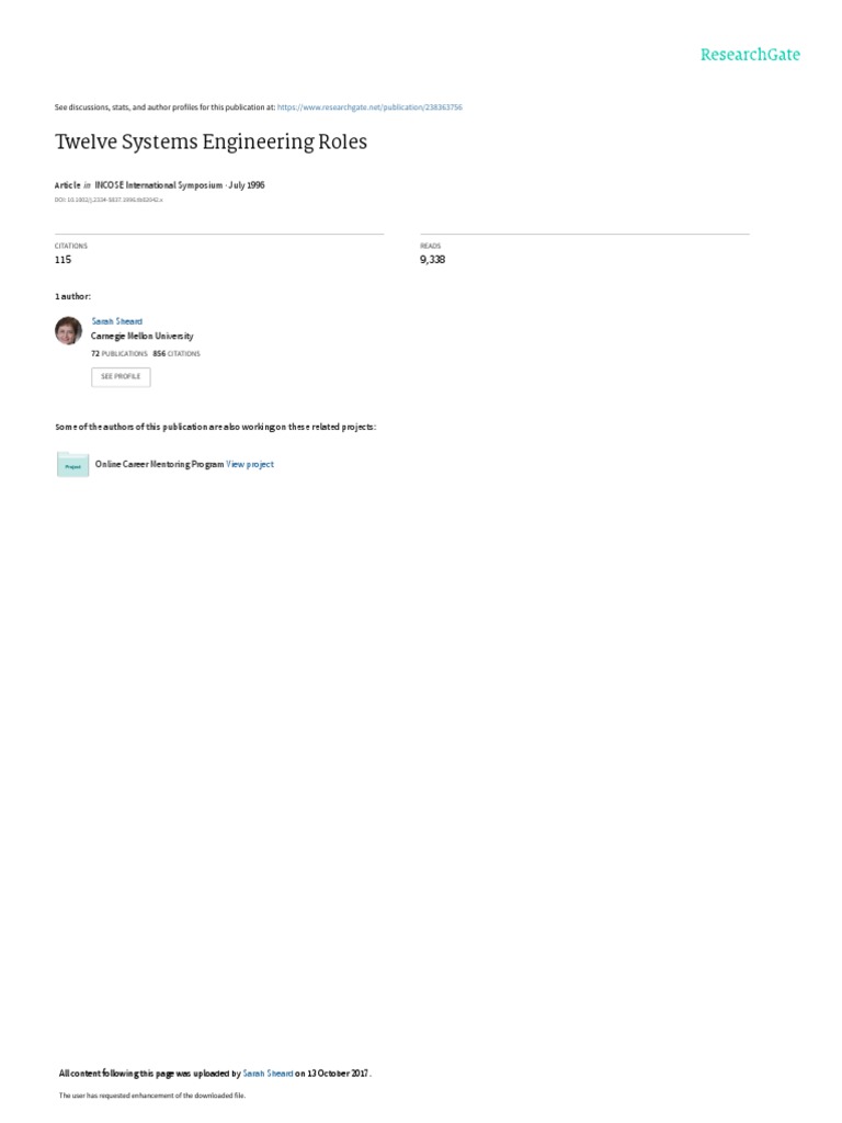 Twelve Systems Engineering Roles | PDF | System | Systems Engineering