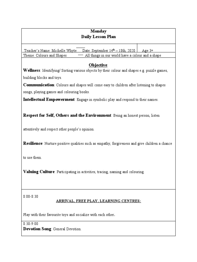 Colours and Shapes Lesson Plan | PDF