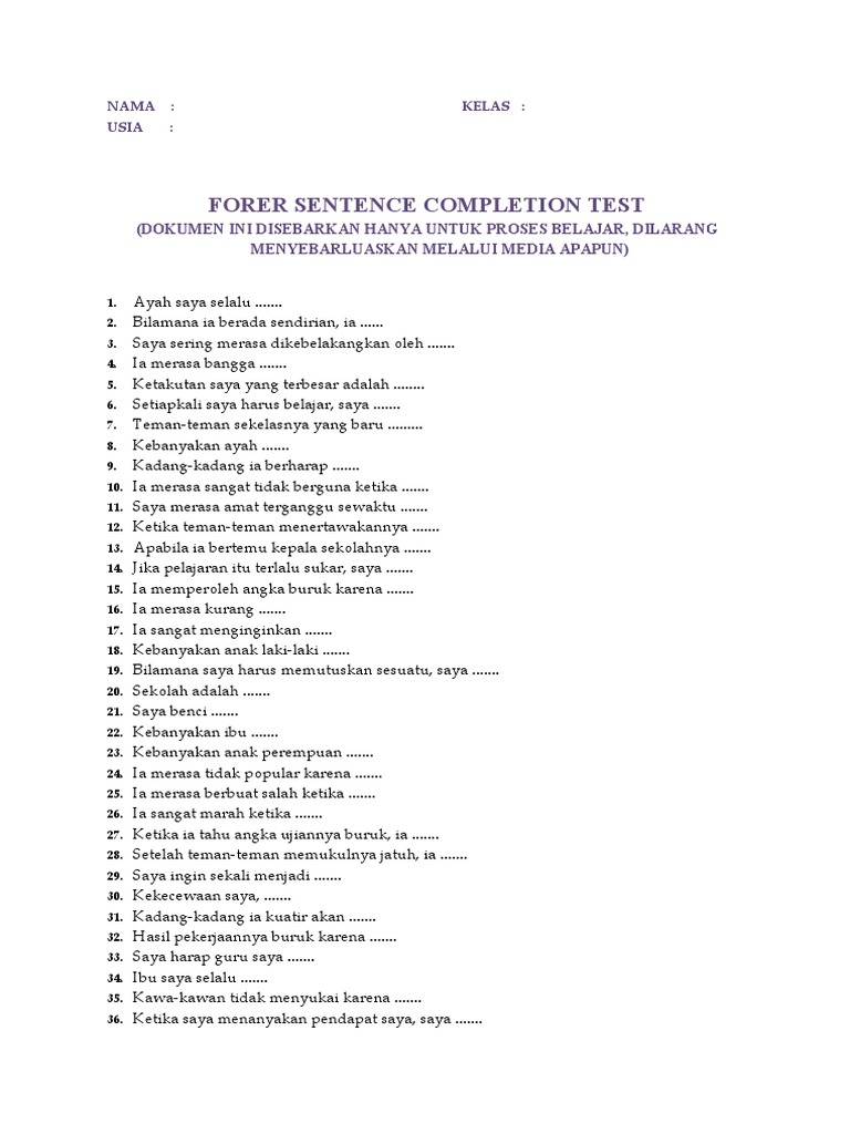 Perbandingan Tes SSCT dan FSCT | PDF