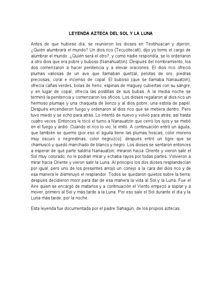 LEYENDA AZTECA DEL SOL Y LA LUNA