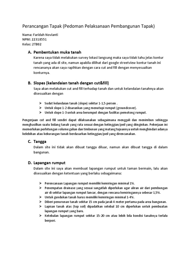 Faridah Novianti 22318551 Perancangan Tapak Tugas Pdf