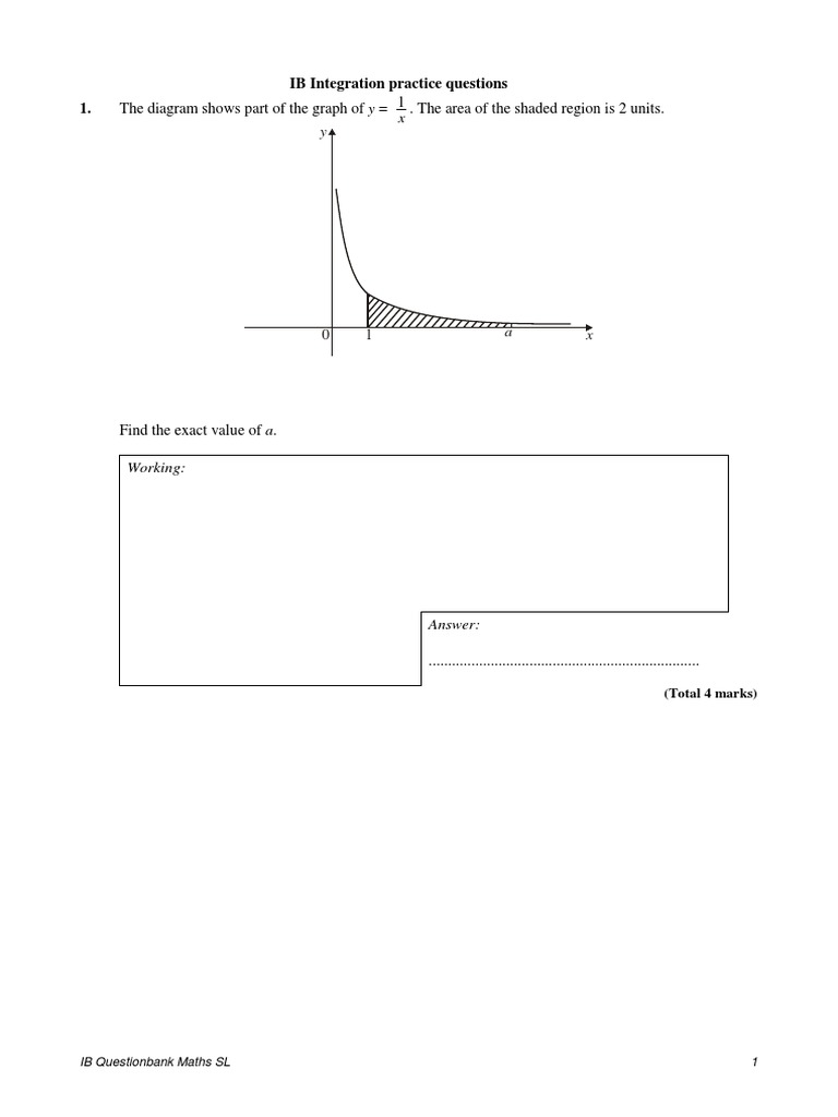 IB Math SL Integration Practice Questions | PDF | Cartesian Coordinate ...