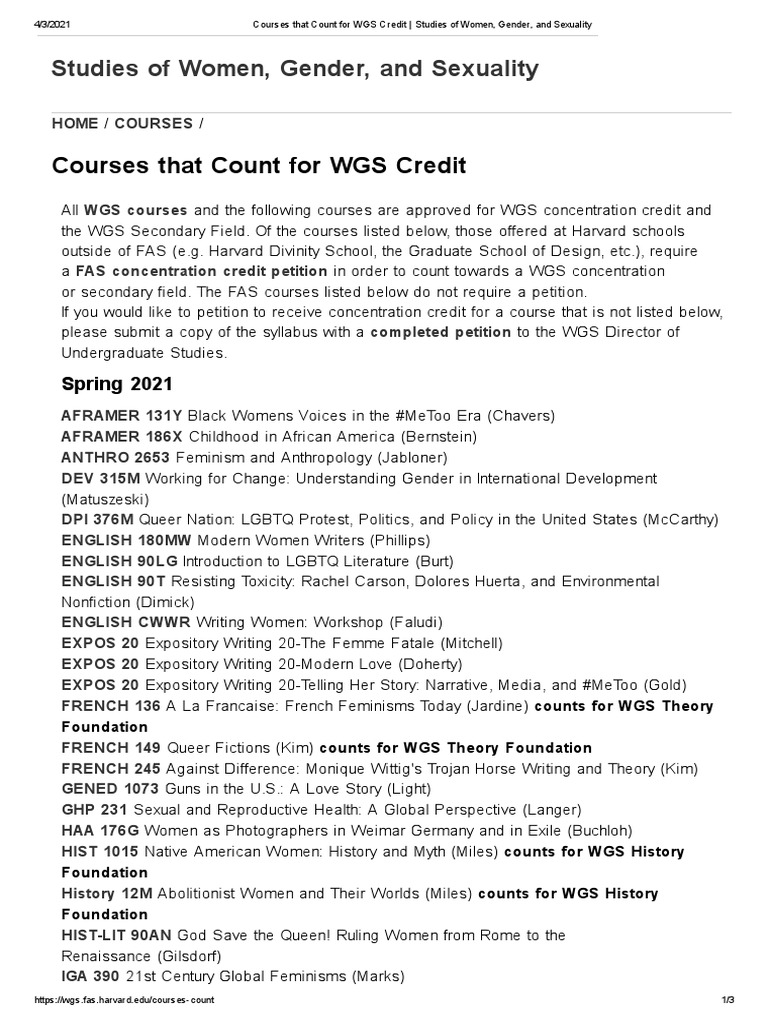 WGS Credit Courses at Harvard | PDF | Feminism | Gender Studies