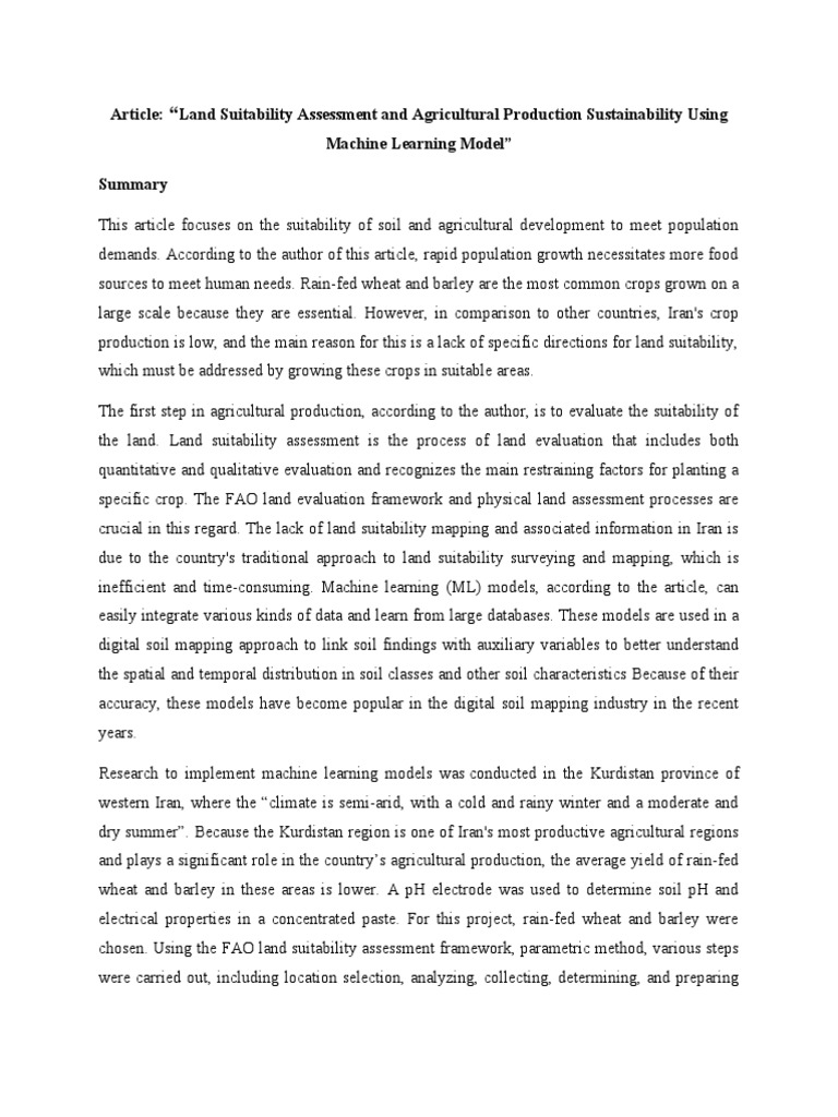Land Suitability Assessment Using ML | PDF | Agriculture | Machine Learning