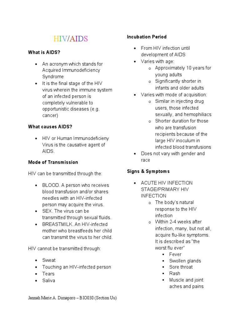 HIV/AIDS Incubation Period Explained | PDF | Hiv/Aids | Hiv