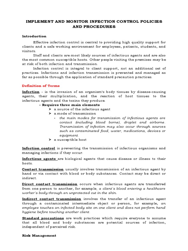 Inection Control Policies | PDF | Transmission (Medicine) | Infection