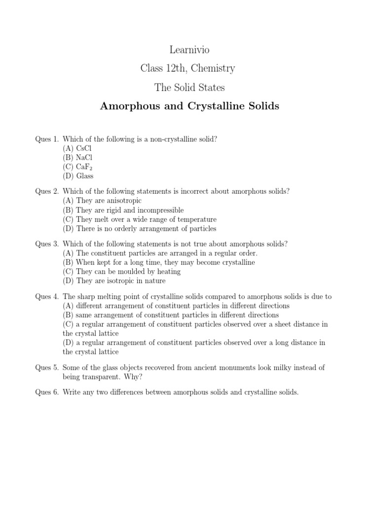 Amorphous vs Crystalline Solids Explained | PDF | Solid | Crystal