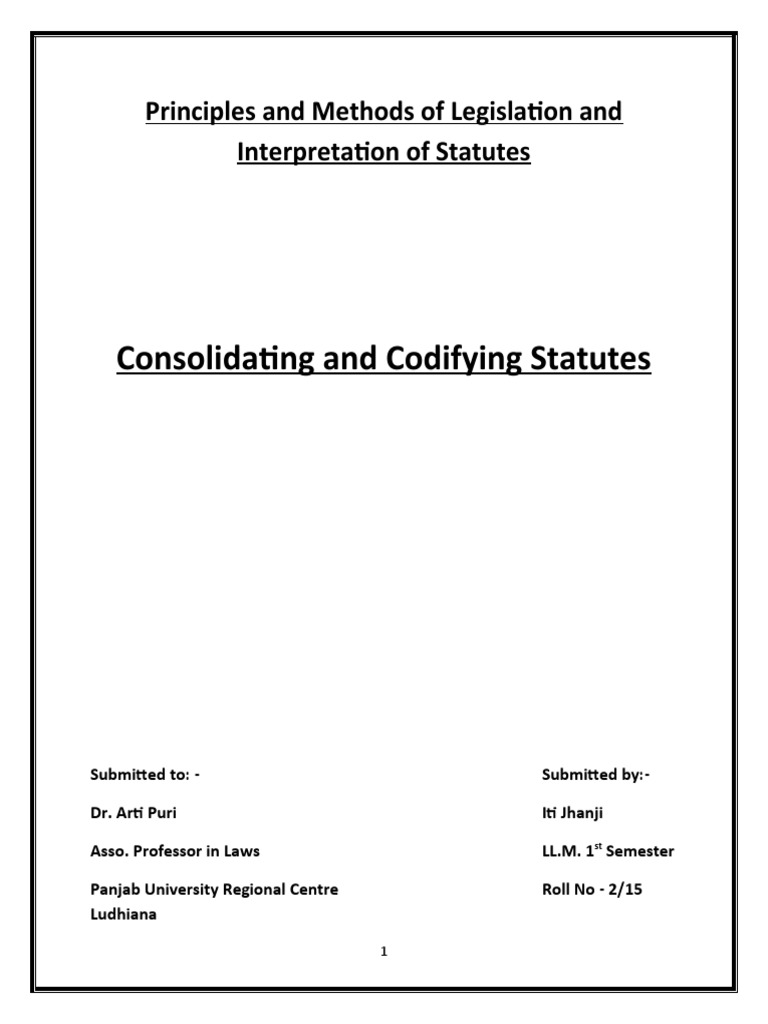 Codifying and Consolidating Statutes PDF Repeal Codification (Law)