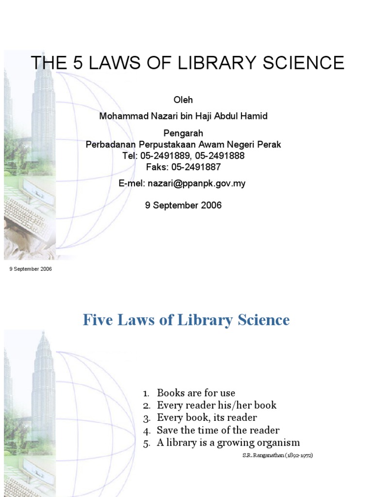 Ranganathan's Five Laws of Library Science | PDF | Librarian | Libraries