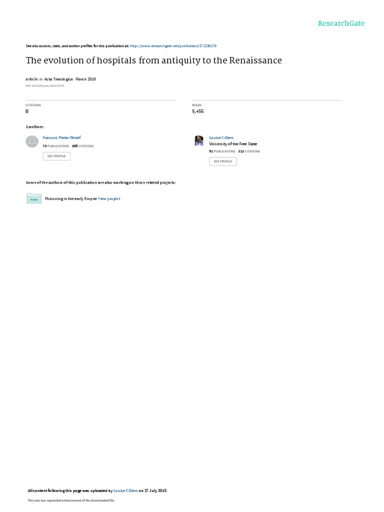 The Evolution of Hospitals From Antiquity To The Renaissance PDF