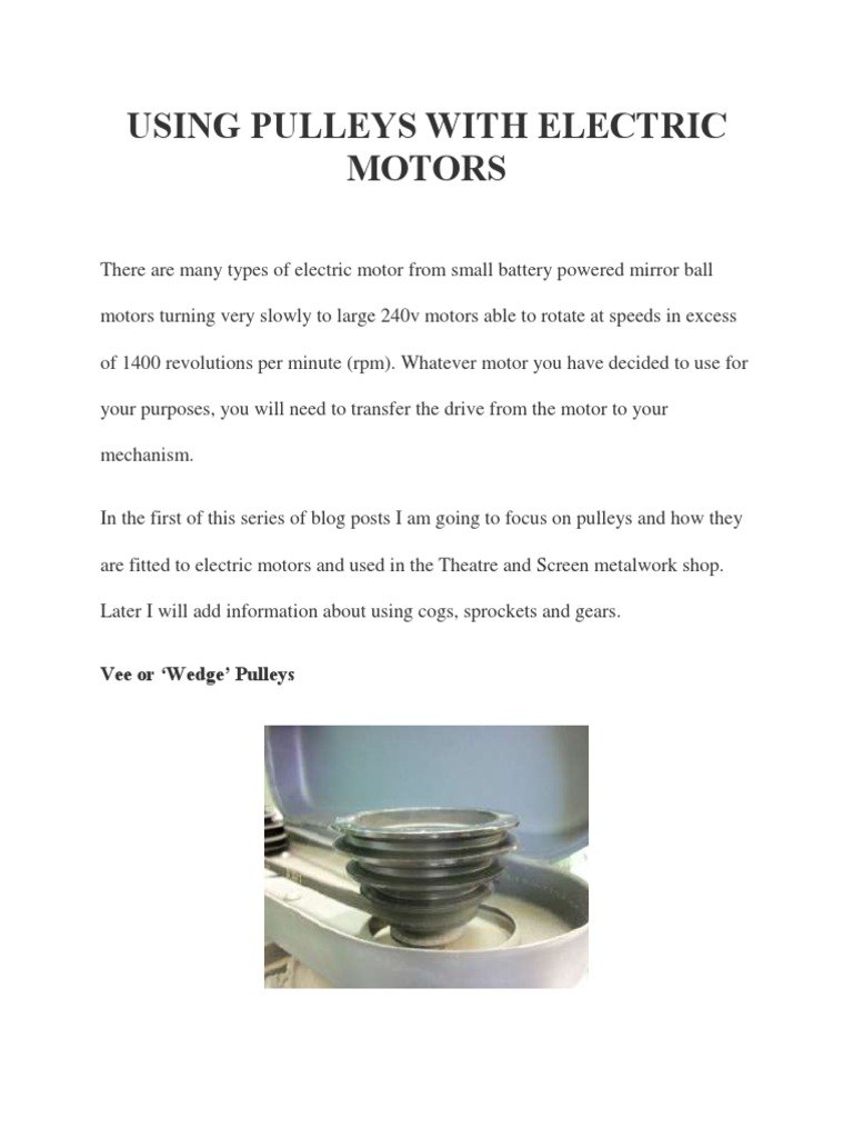 Using Pulleys With Electric Motors PDF Belt (Mechanical) Screw