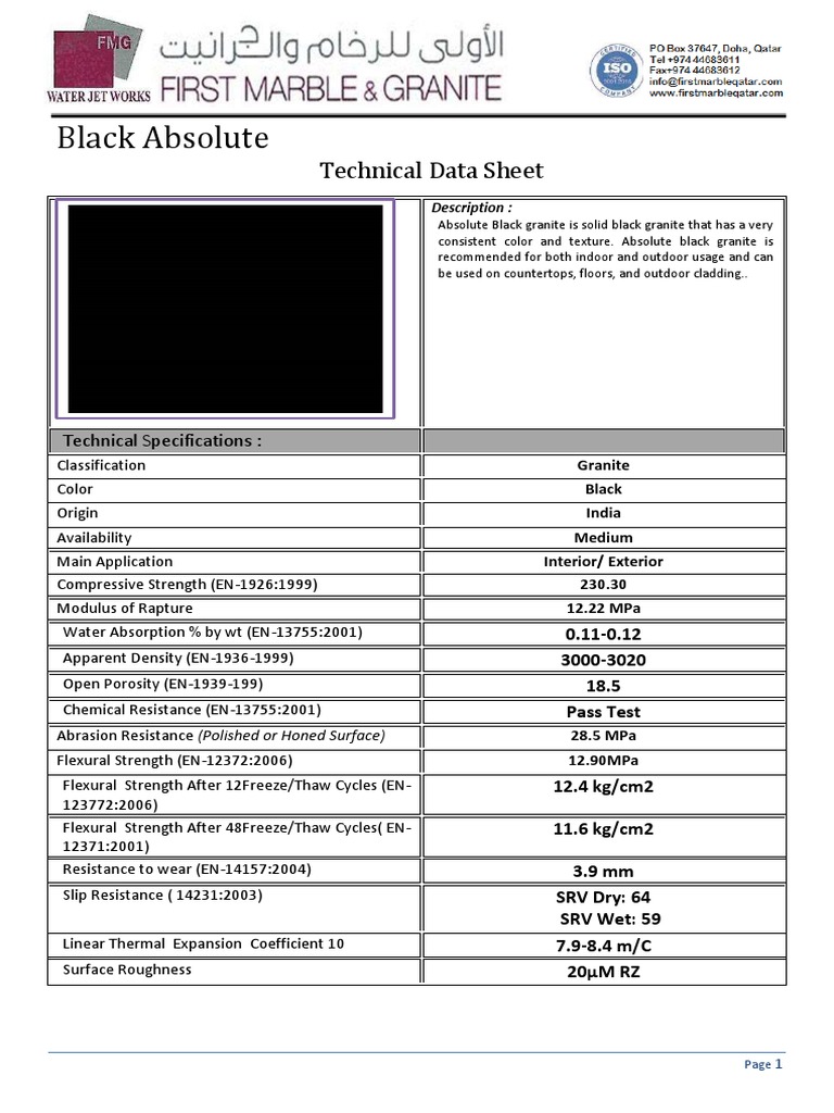 Absolute Black Granite Technical Data | PDF