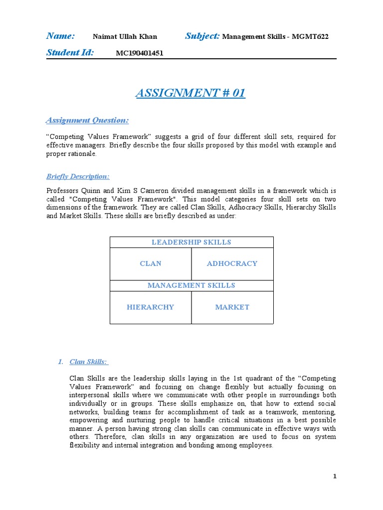 Assignment 01 Fall 2020 MGMT622 | PDF | Leadership | Goal