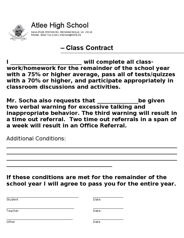 Atlee High School Class Contract Form | PDF
