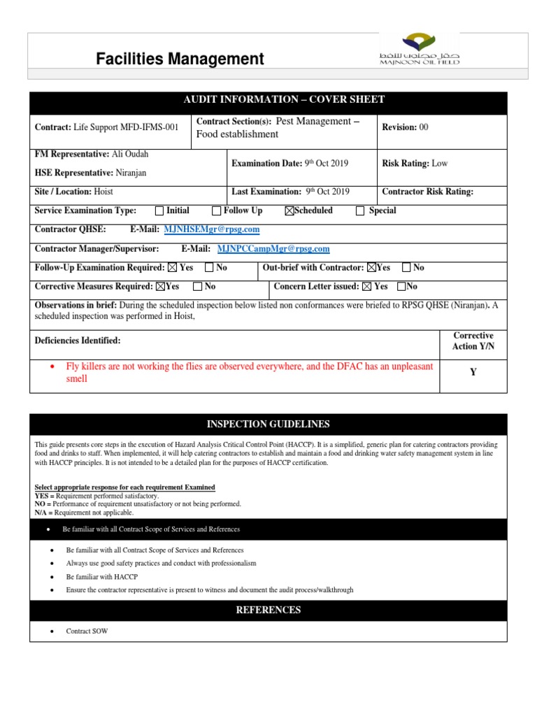 IFMS CL 13 FM Food Service Pest Management Hoist 09 Oct 2019 | PDF | Hazard  Analysis And Critical Control Points | Safety