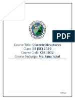 Course Title: Discrete Structures Class: BS (SE) 2020 Course Code: CSS 1032 Course Incharge: Ms. Sana Iqbal