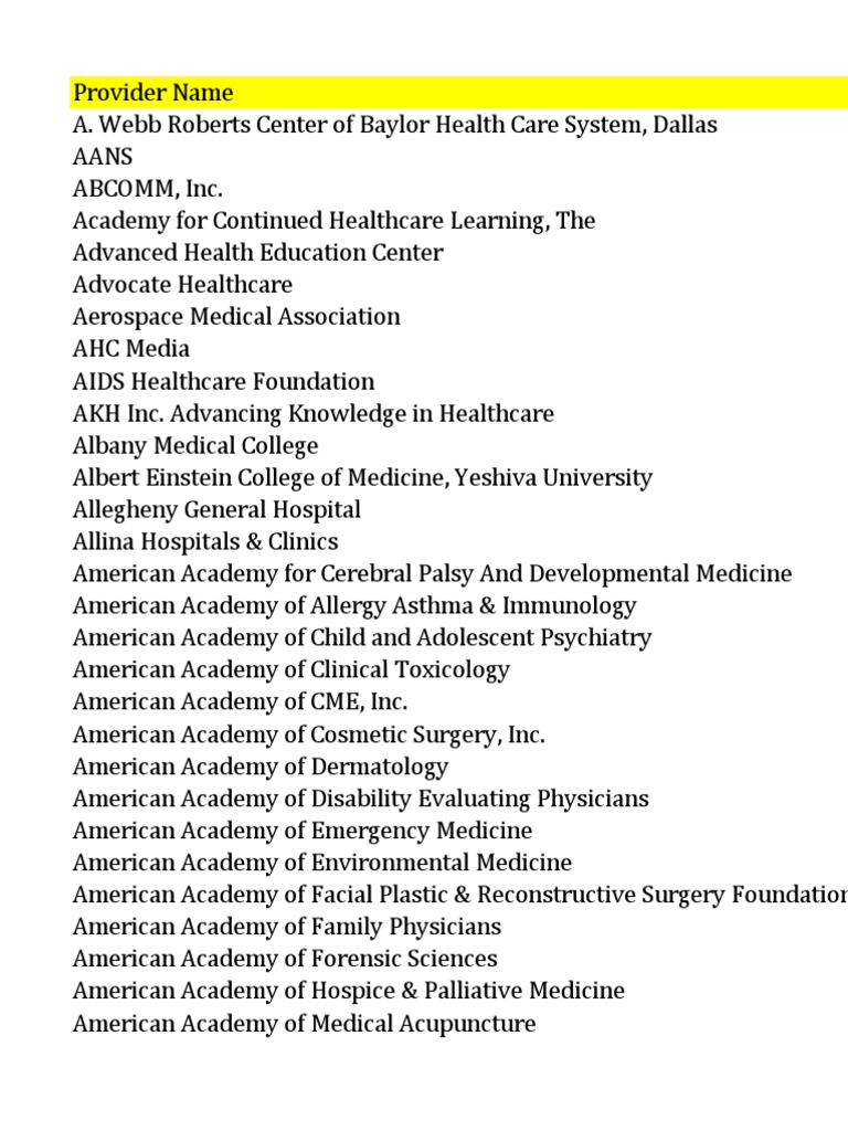 625 List All Currently Accredited CME Providers 20120627 PDF Kaiser Permanente Surgery image picture