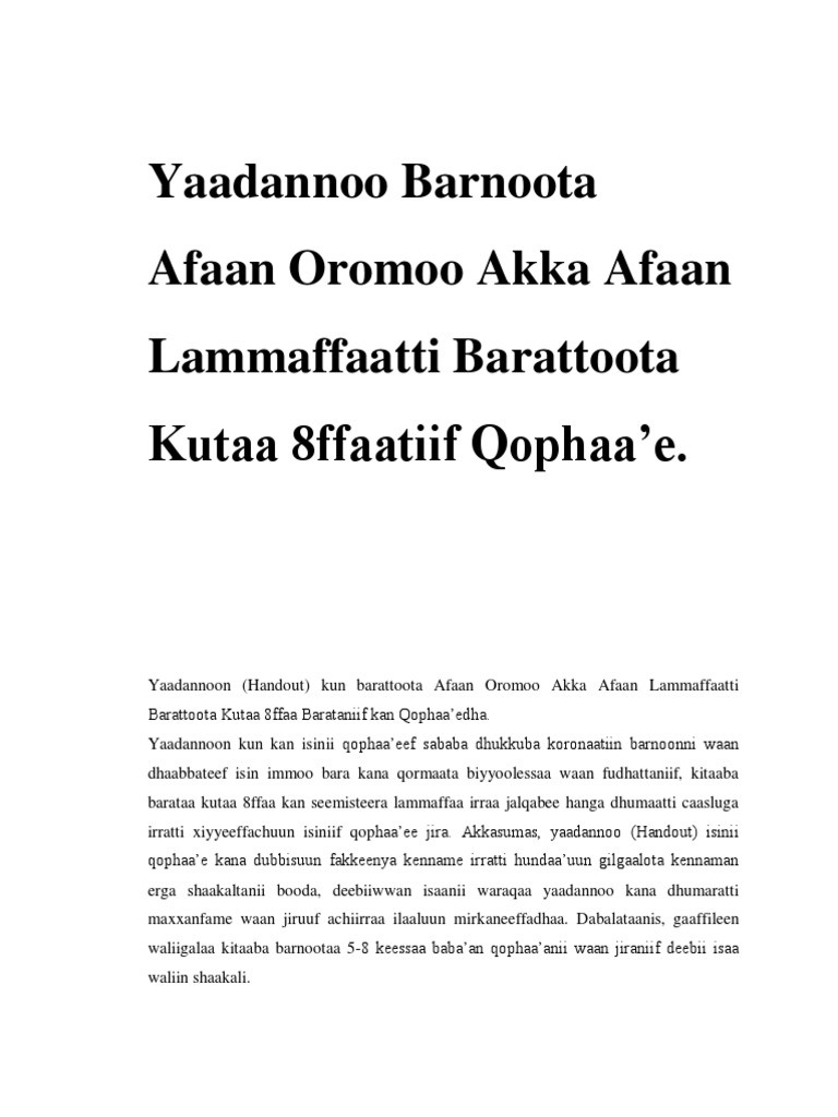 Afaan Oromoo Grade 8 | PDF