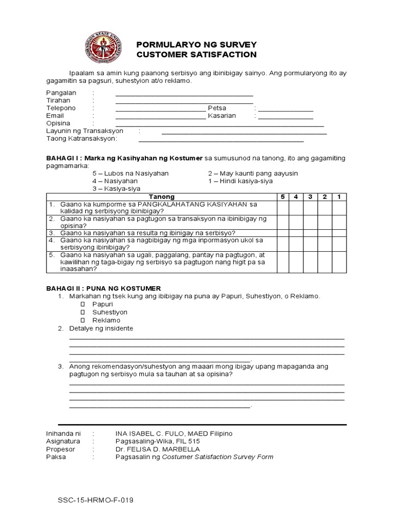 Pormularyo NG Survey | PDF