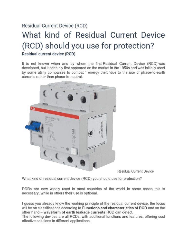 What Kind of Residual Current Device (RCD) Should You Use For