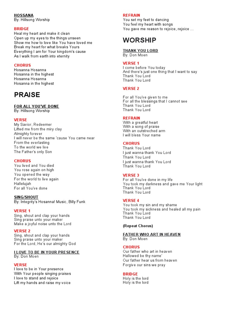 Sample Of Praise And Worship Line Up Pdf Lord S Prayer Worship